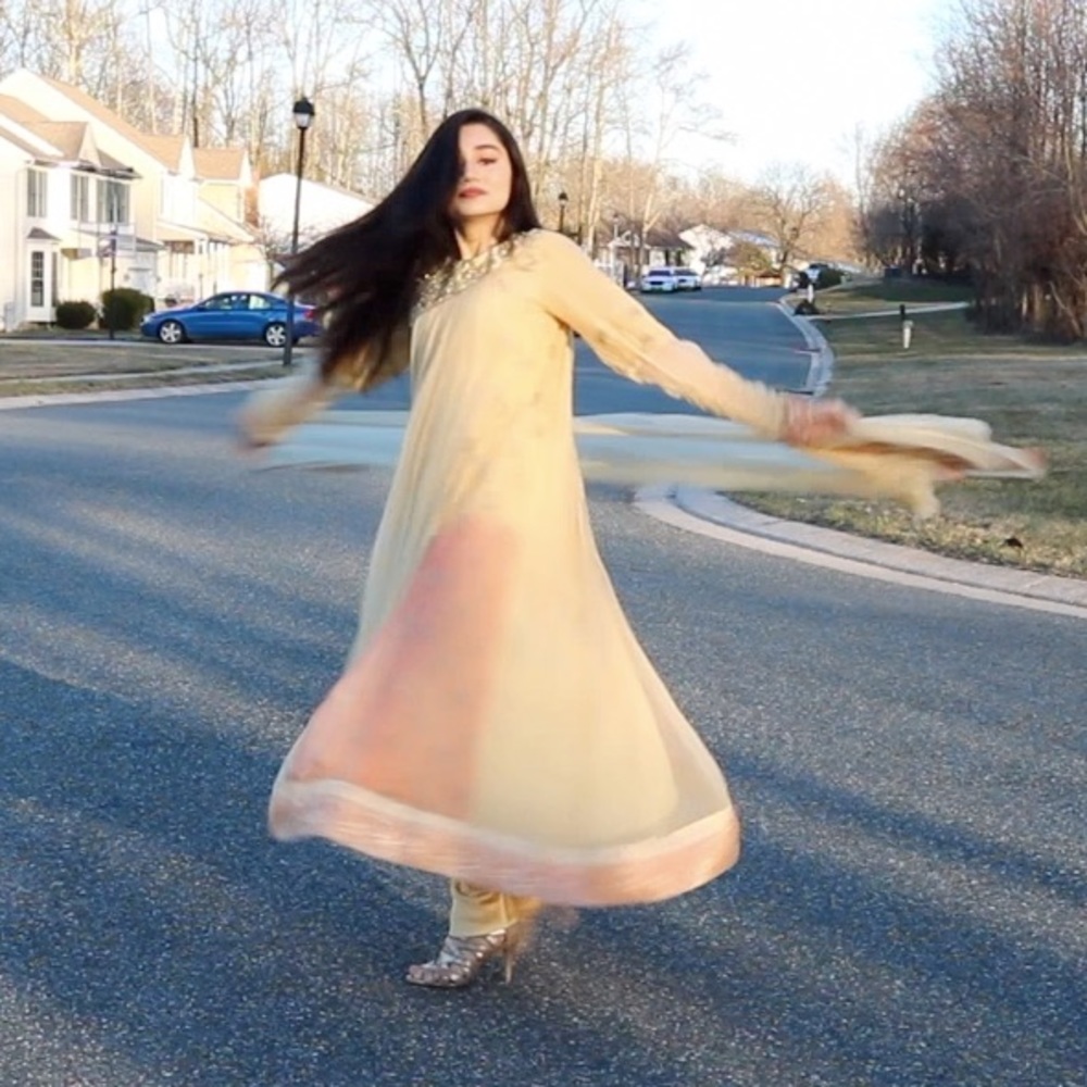 Elegant Cream and Pink Women's Dress
